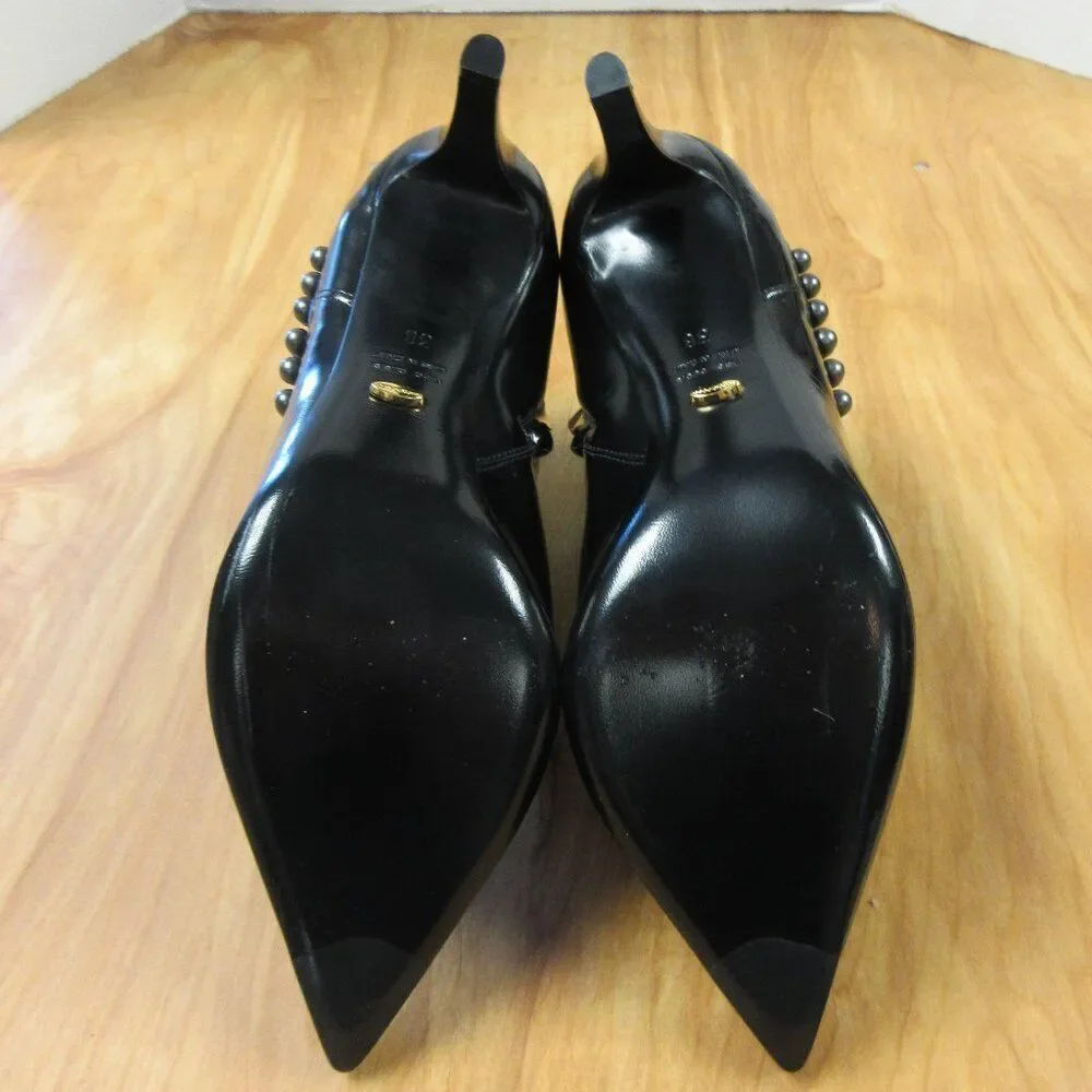 SERGIO ROSSi Black Pearl Pointed Toe High Heeled Ankle Boots Booties Sz 38 Shoes